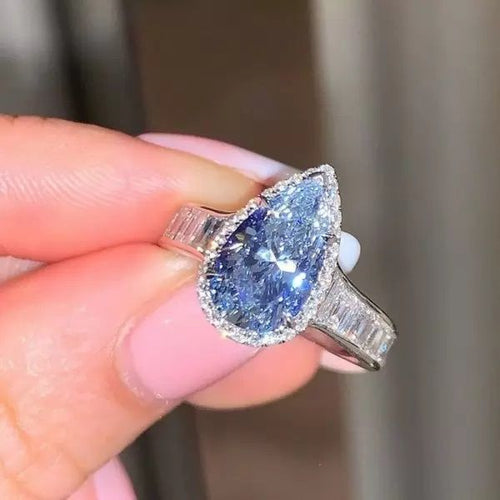Halo Pear Cut Sterling Silver Engagement Ring Shineofdiamond