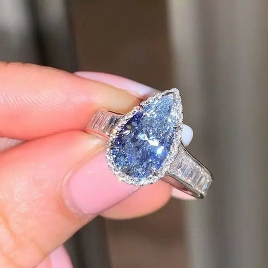 Halo Pear Cut Sterling Silver Engagement Ring Shineofdiamond