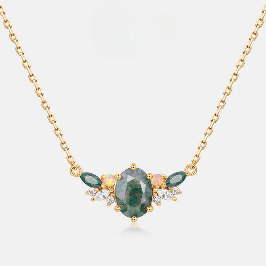 Luxury Natural Green Moss Agate Silver Necklace Carly Jewelry