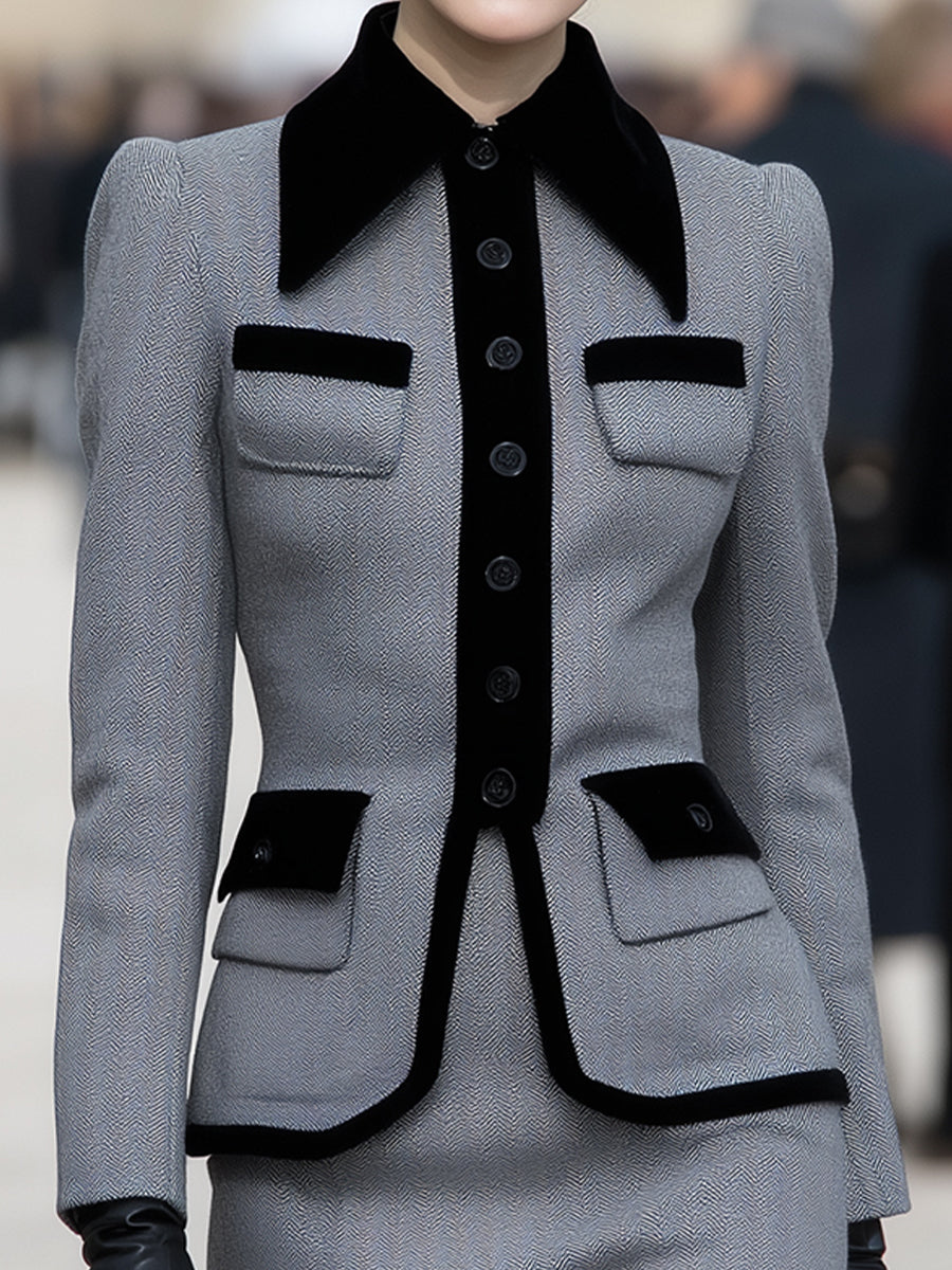 Elegant Herringbone Blazer & Pencil Skirt Set HWT