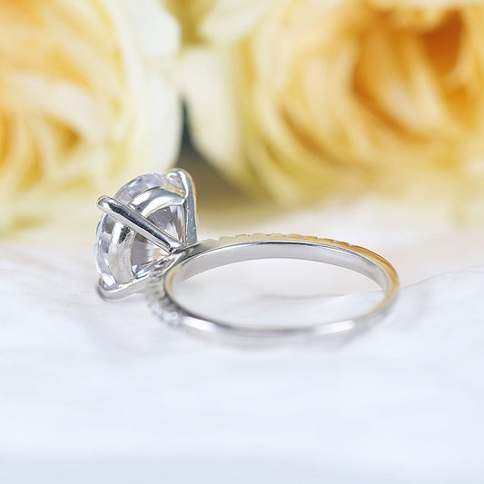 Classic Round Cut Sterling Silver Ring With Half Eternity Band Shine of Diamond