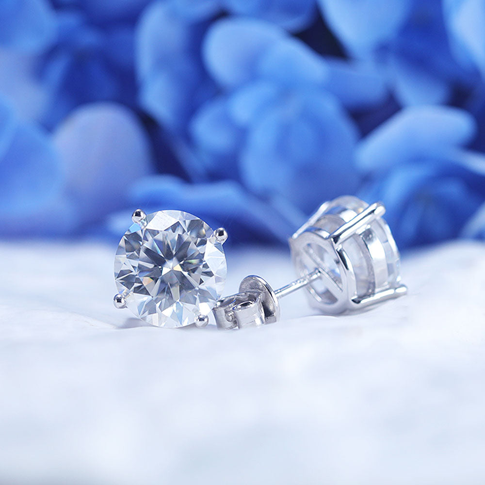 Classic 4 Prong Round Cut D Color Moissanite Stud Earrings Shine of Diamond