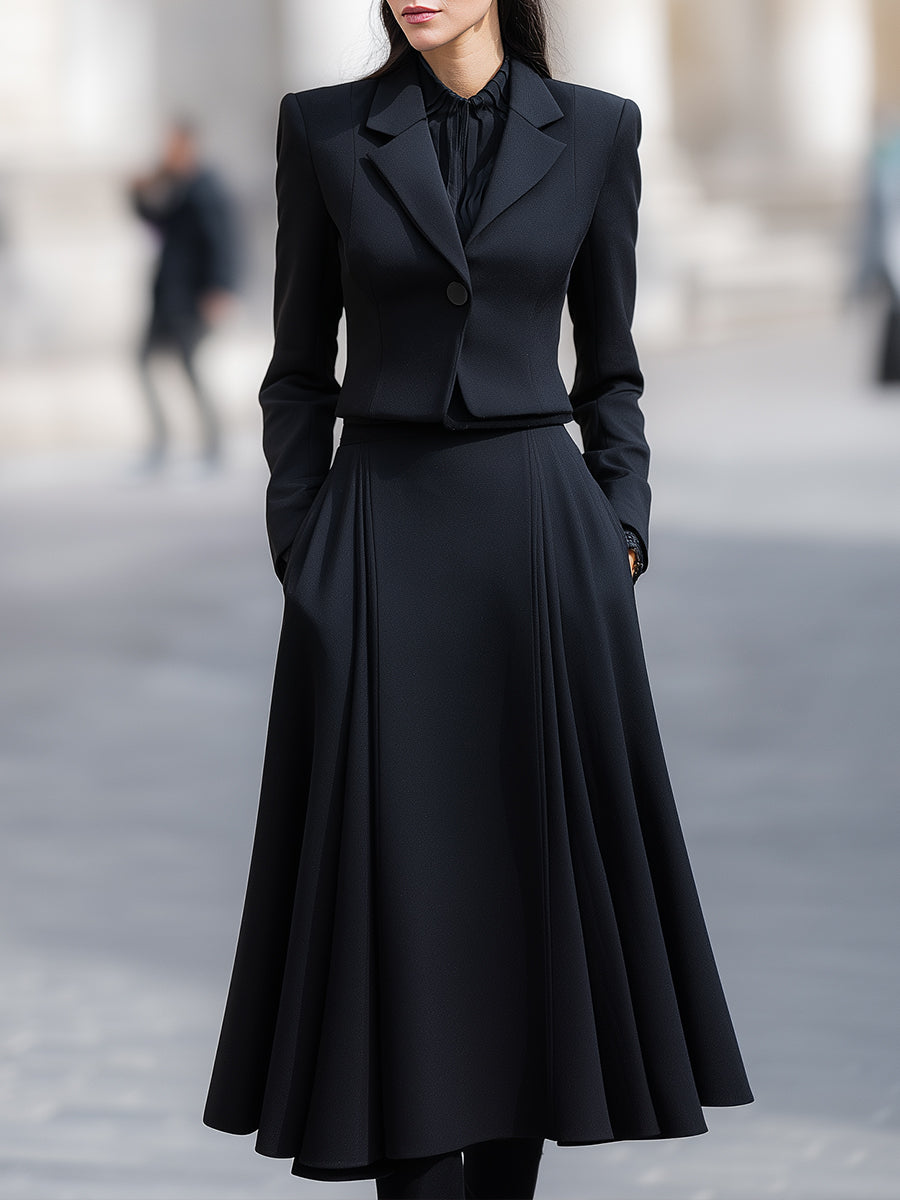 Tailored Blazer & Midi Skirt Set With Structured Elegance XYS