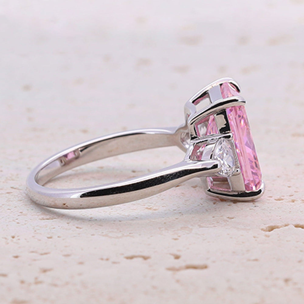 4.0CT Three Stone Pink Sterling Silver Engagement Ring (Multi Color Available) shine of diamond