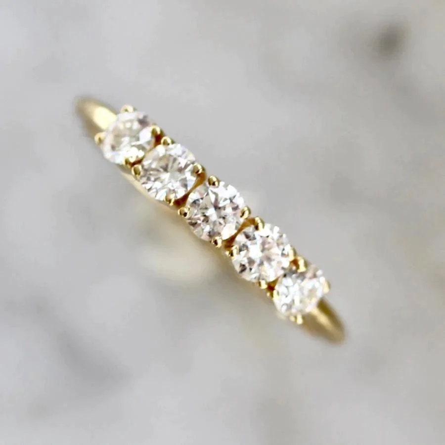 Round Five Stone Diamond Delicate Solitaire Accent Half Eternity Wedding Band Shineofdiamond