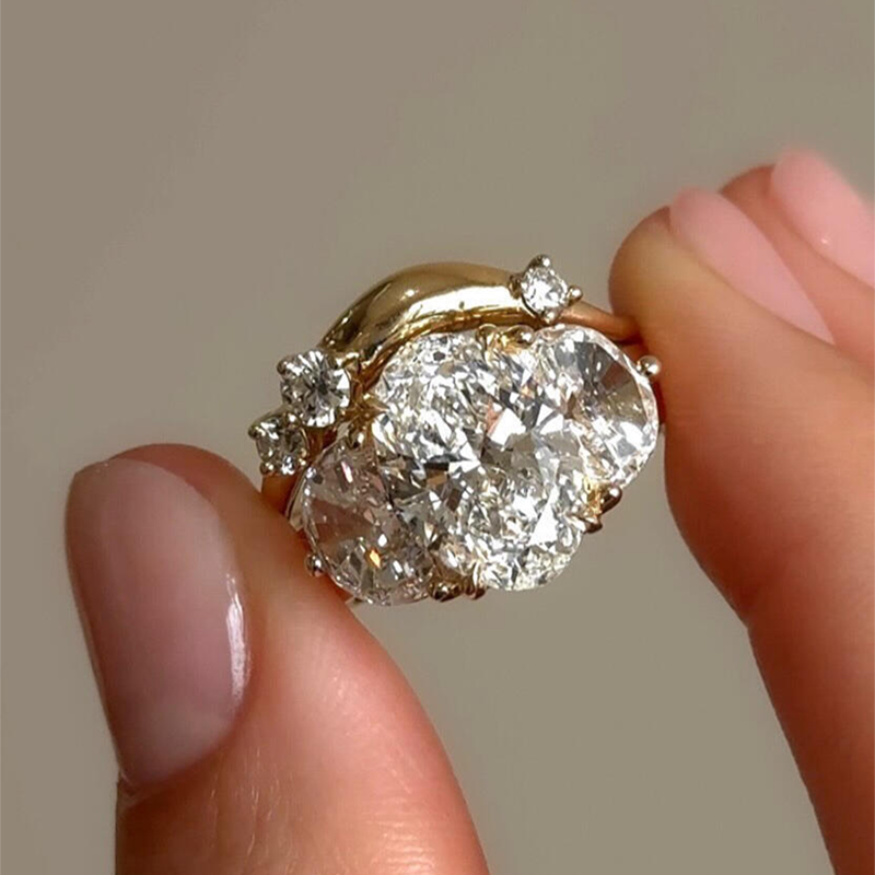 2PCS Three Stone Oval Cut Bridal Set Rings in Sterling Silver shineofdiamond