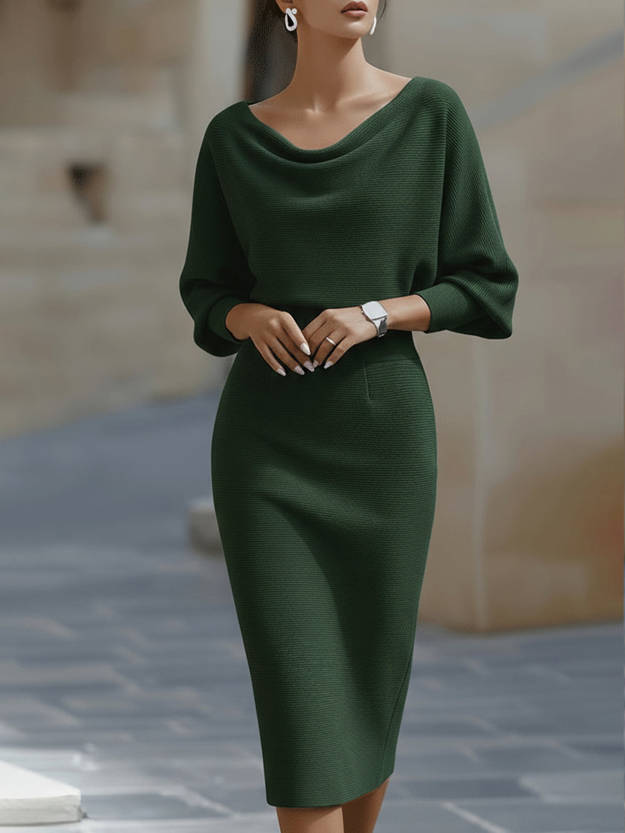 White Draped Batwing Midi Dress XYS