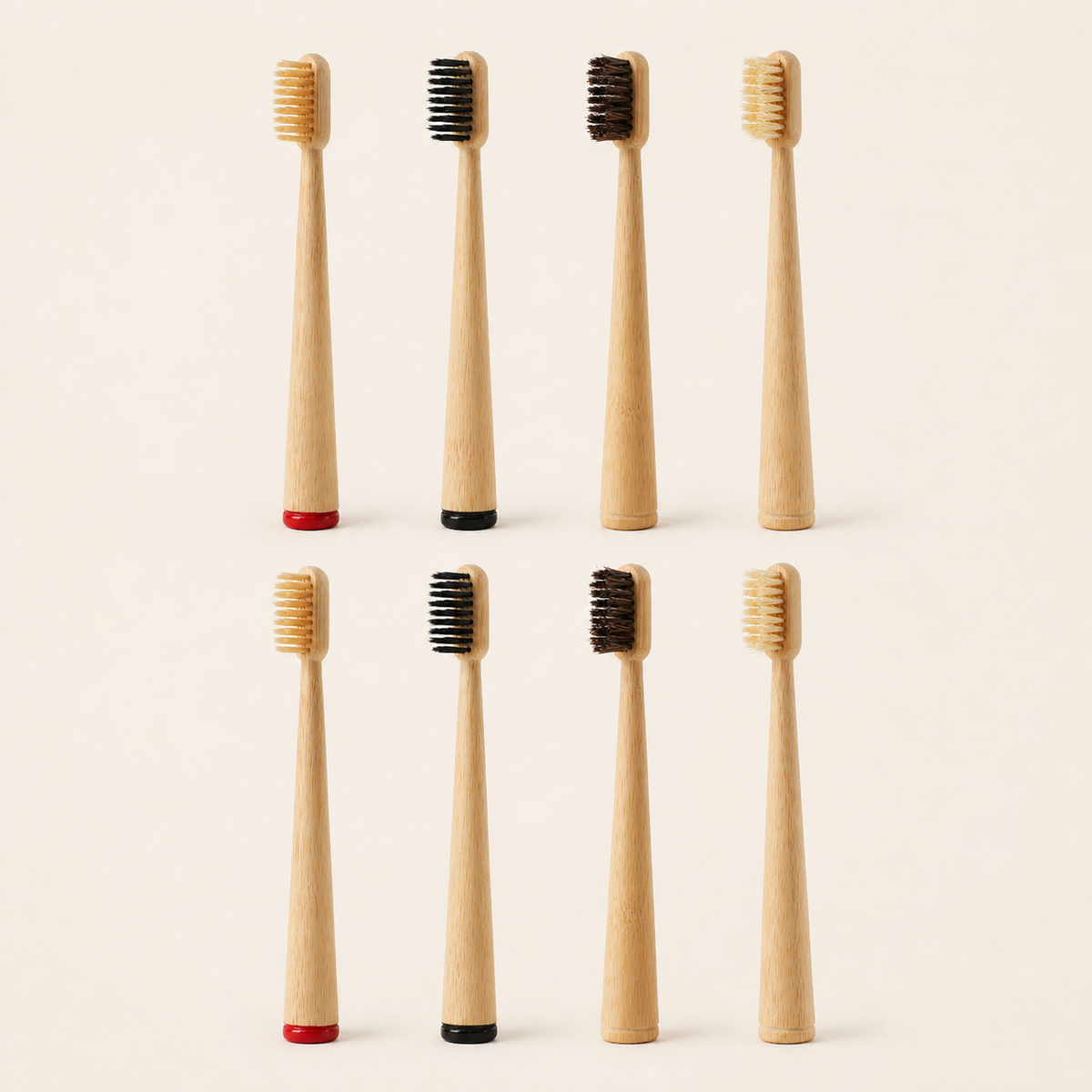 Eight Gumcrest bamboo toothbrushes with animal-derived pig-hair bristles