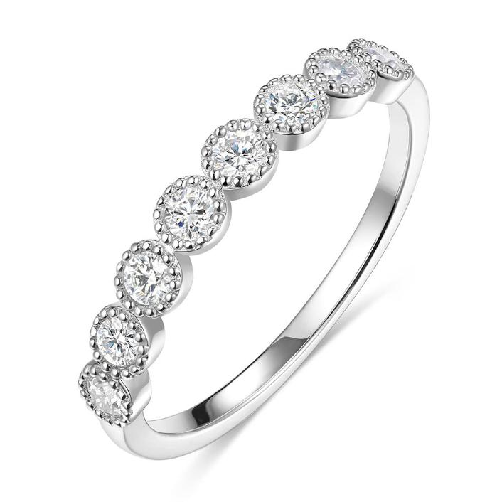 Round Cut Moissanite Half Eternity Sterling Silver Wedding Band Shineofidamond