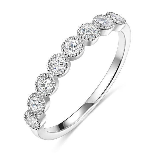 Round Cut Moissanite Half Eternity Sterling Silver Wedding Band Shineofidamond