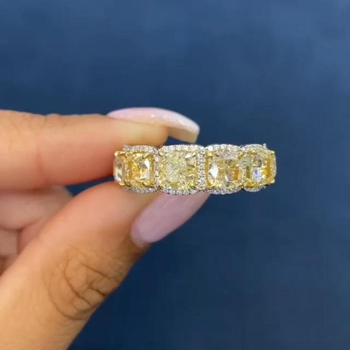 Radiant Cut Yellow Stone 925 Sterling Silver Wedding Band Shineofidamond