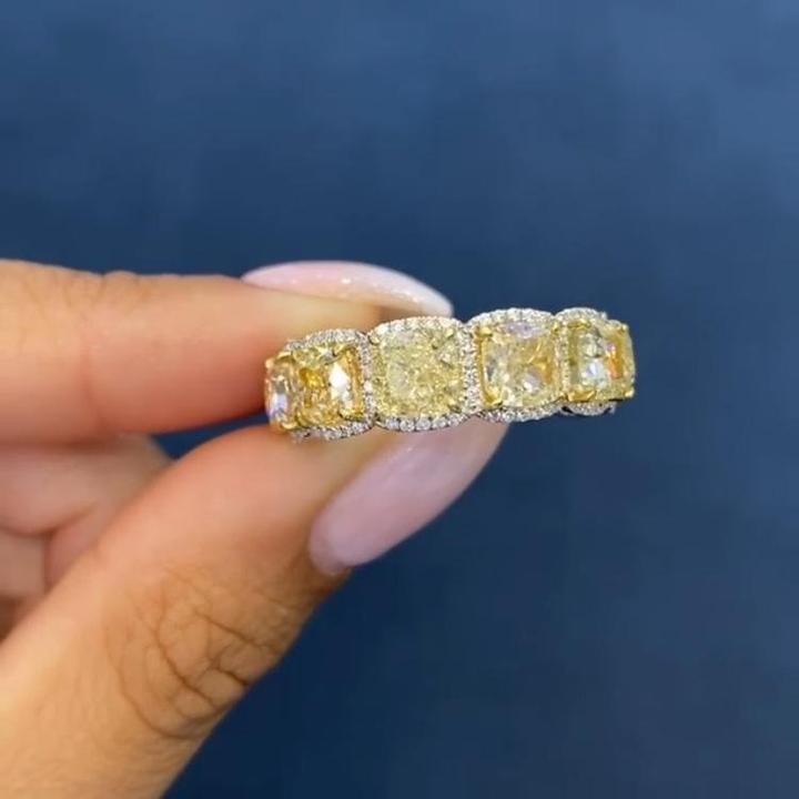Radiant Cut Yellow Stone 925 Sterling Silver Wedding Band Shineofidamond