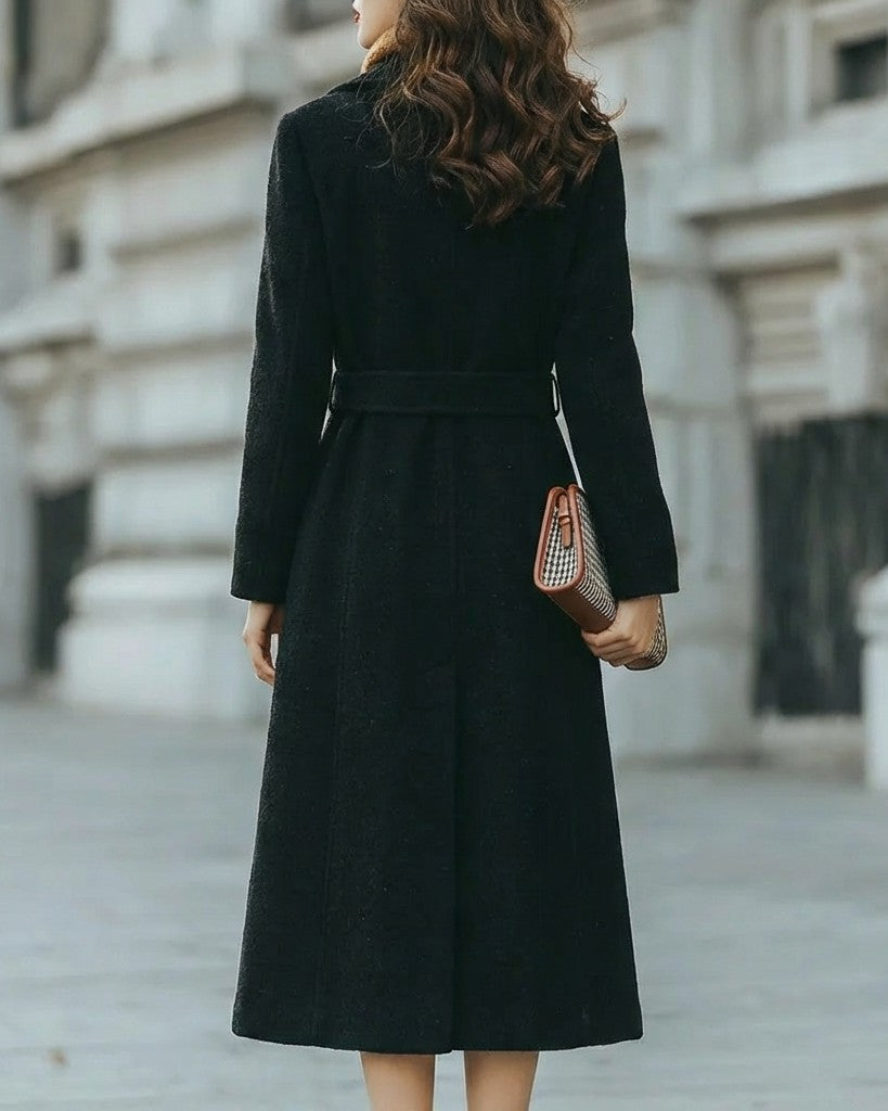 Classic Double-Breasted Belted Tailored Coat – Long Coat