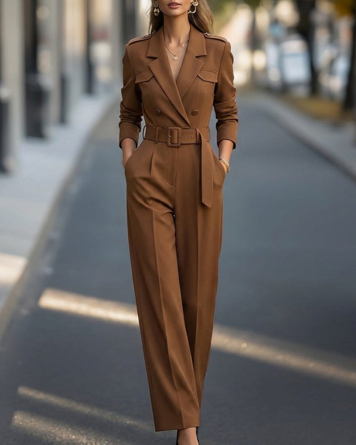 Belted Tailored Blazer-Style Jumpsuit