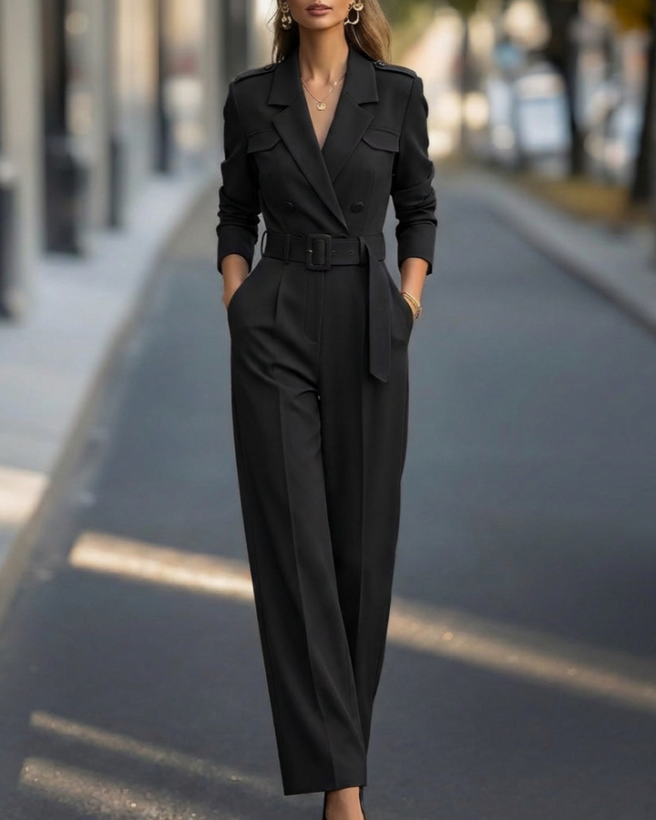 Belted Tailored Blazer-Style Jumpsuit