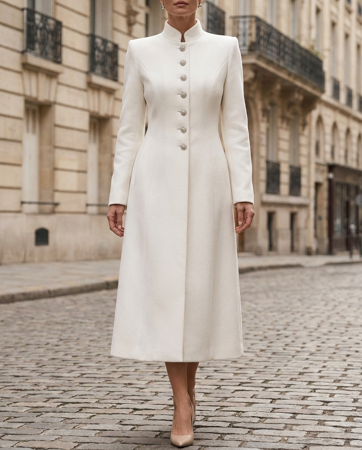 Regal White Military-Inspired Tailored Wool - Wool Coat