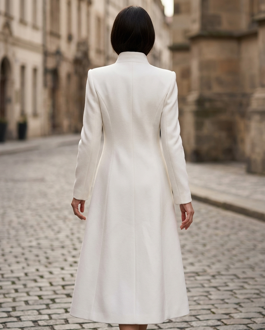 Regal White Military-Inspired Tailored Wool - Wool Coat