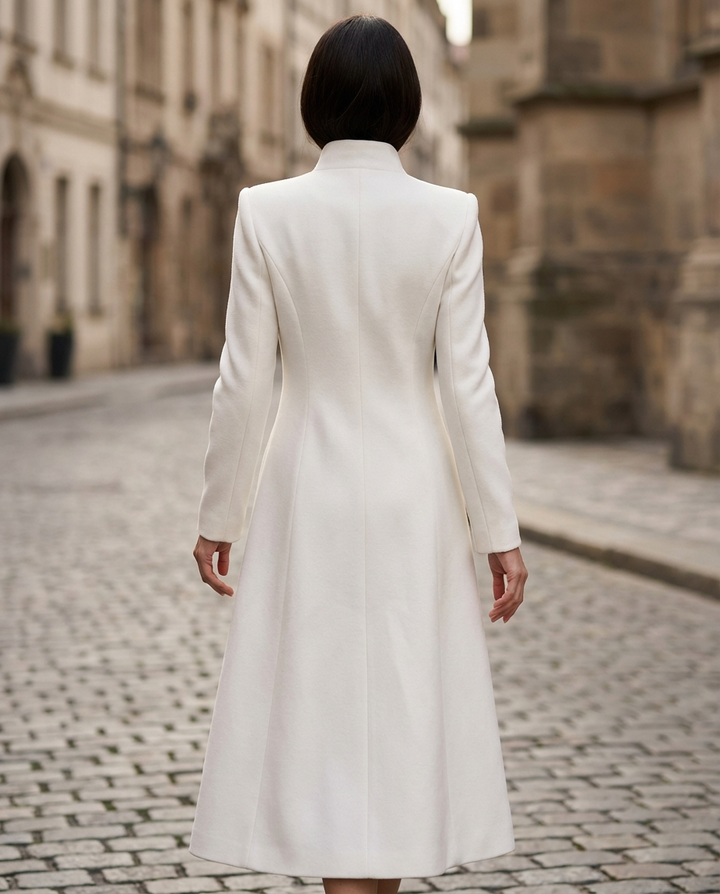 Regal White Military-Inspired Tailored Wool - Wool Coat