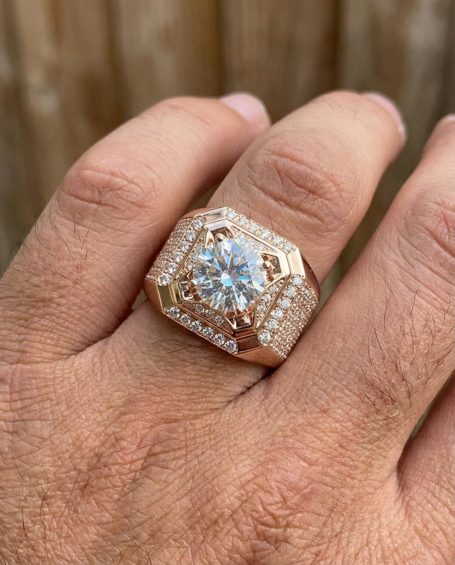 Luxury Round Cut Pavé Signet Ring in Sterling Silver