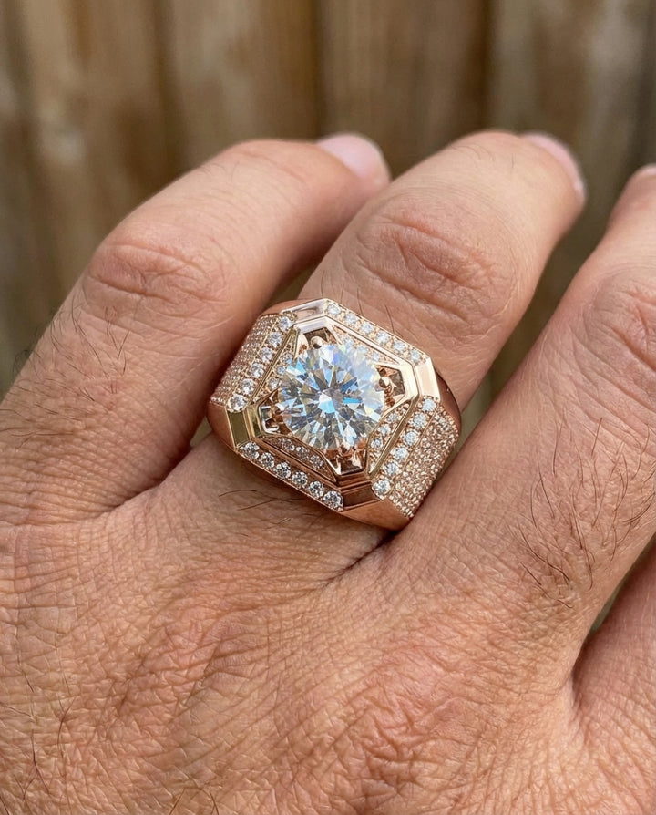 Luxury Round Cut Pavé Signet Ring in Sterling Silver