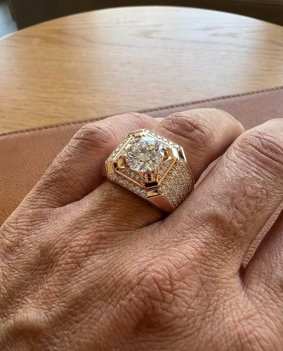 Luxury Round Cut Pavé Signet Ring in Sterling Silver