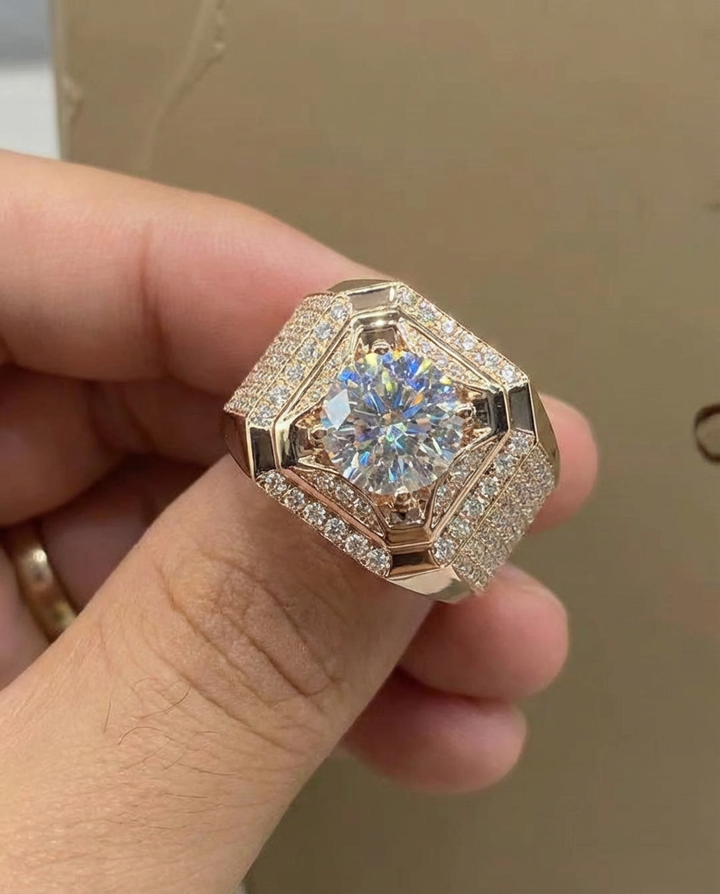 Luxury Round Cut Pavé Signet Ring in Sterling Silver