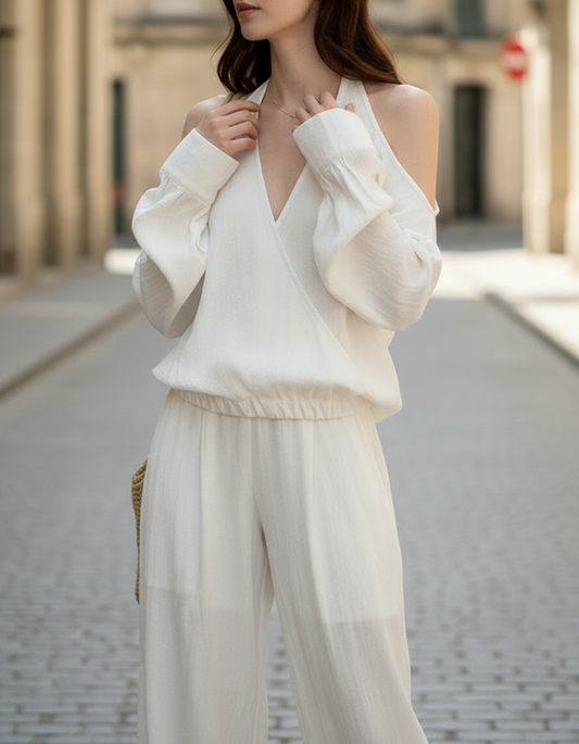 Halter Cold-Shoulder Wide-Leg Jumpsuit