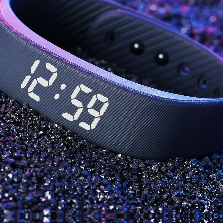 Supplier-source Hushrise band photograph showing the display and silicone strap