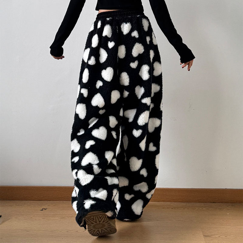 Plush Heart Print - Trousers