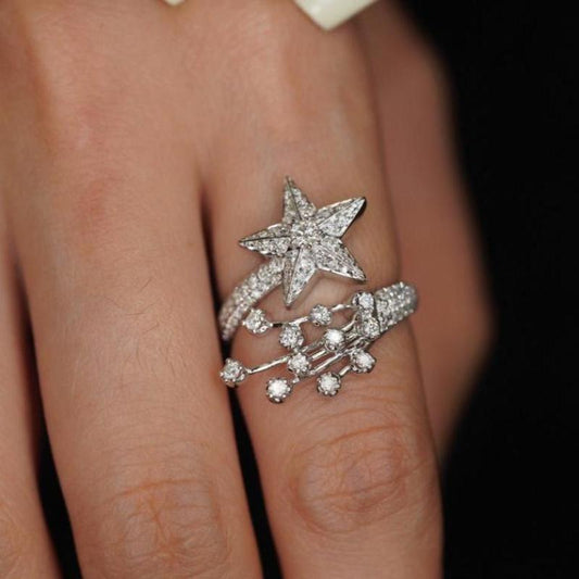 Moissanite Luxury Comet-Inspired Sterling Silver Ring shineofdiamond