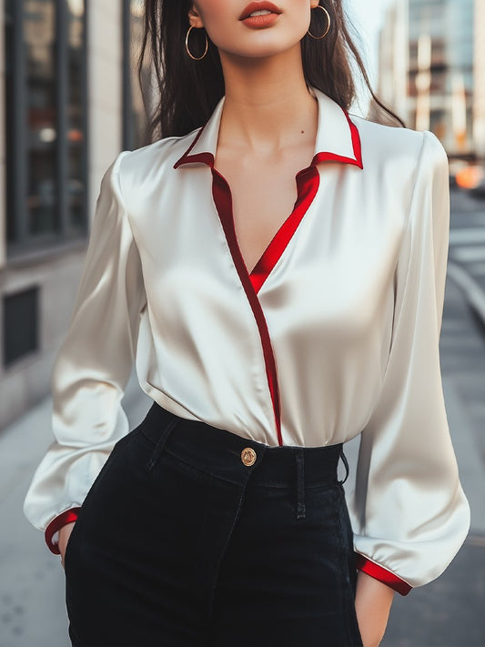 Contrast Collar Satin Blouse HWT