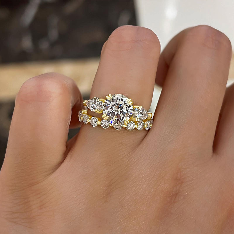 Luxurious Round Cut Three Stone Wedding Set In Sterling Silver shineofdiamond