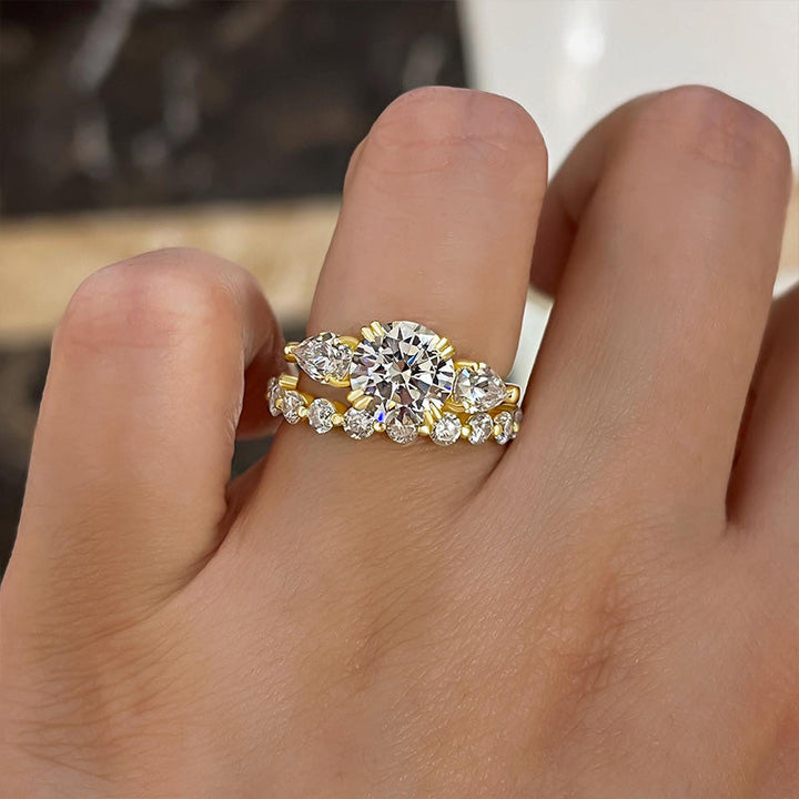 Luxurious Round Cut Three Stone Wedding Set In Sterling Silver shineofdiamond