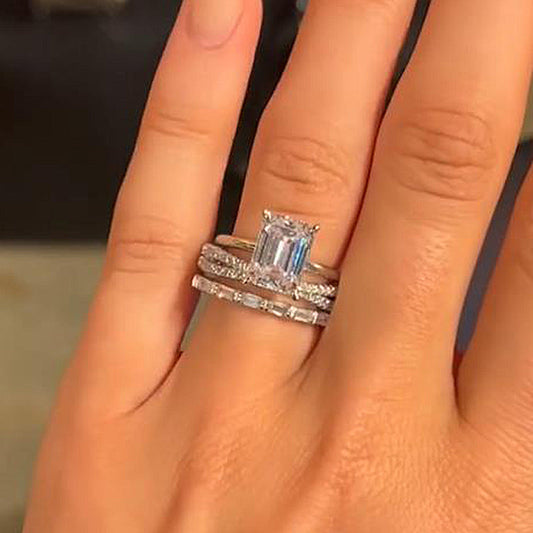 Exclusive 3PC Emerald Cut Wedding Set In Sterling Silver shineofdiamond