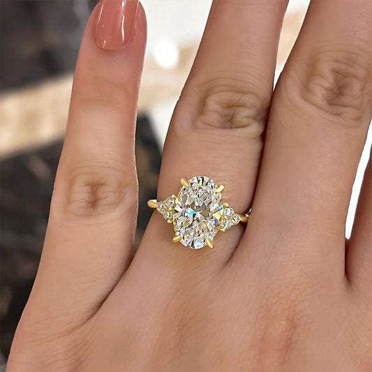 Gorgeous Golden Tone Oval Cut Engagement Ring In Sterling Silver shine of diamond