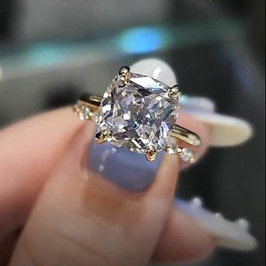 Cushion Cut Golden Tone Bridal Ring Set In Sterling Silver Shineofdiamond