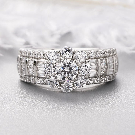 Vintage Flower Design Halo Round Cut Sterling Silver Engagement Ring shineofdiamond