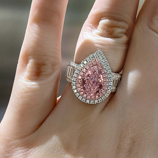 Luxurious Double Halo Pear Cut Engagement Ring In Sterling Silver shineofdiamond