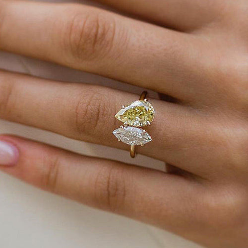 Unique Double Stones Design Pear Marquise Cut Sterling Silver Engagement Ring Shineofdiamond