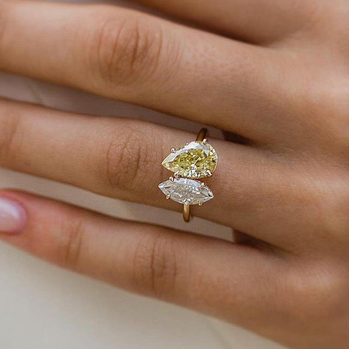 Unique Double Stones Design Pear Marquise Cut Sterling Silver Engagement Ring Shineofdiamond