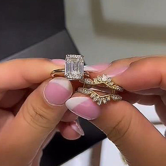 Stunning Emerald Cut Dainty Insert Wedding Bridal Set In Sterling Silver shineofdiamond