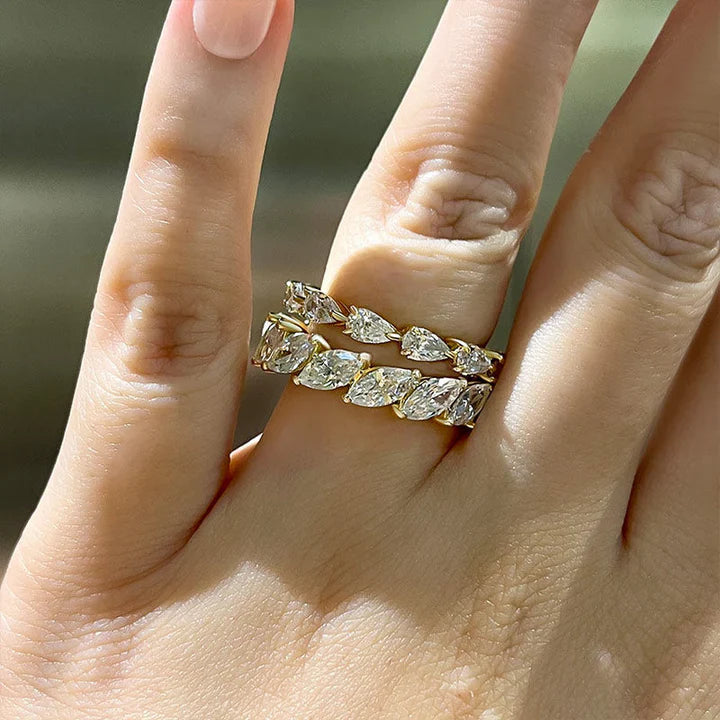 Stunning Pear Cut & Marquise Cut Sterling Silver Wedding Band Set Shine of Diamond