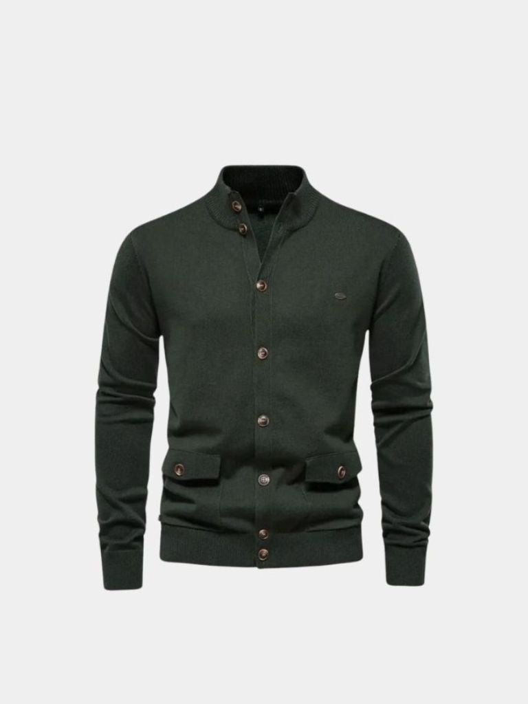 Knitted Stand Collar Cotton Cardigan - Casa  Laro CASA LARO