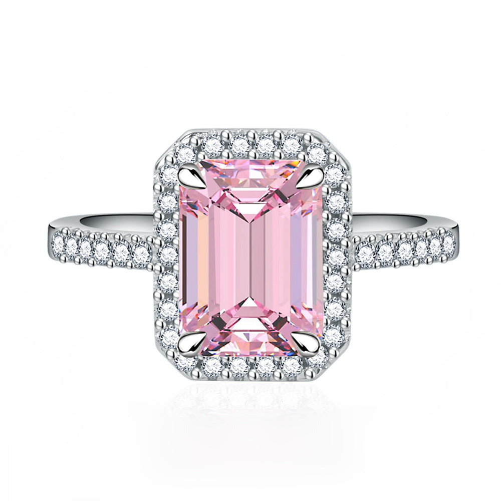 Multi-Color Halo Emerald Cut Engagement Ring In Sterling Silver Shineofdiamond