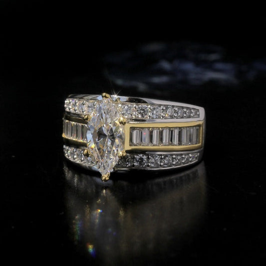 Three Row Marquise Cut Gold Accent Two Tone  Engagement Ring Shineofdiamond