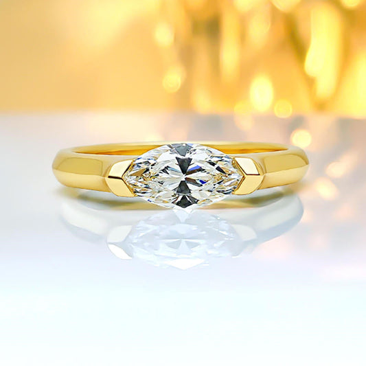 Classic East West Marquise Cut Golden Tone Engagement Ring Shineofdiamond