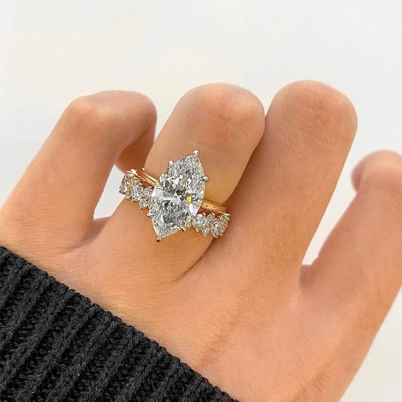 2pcs Marquise Cut Engagement Ring Set in Sterling Silver Shineofdiamond