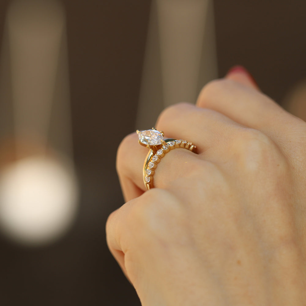 Marquise Cut Solitaire Engagement Ring & Half Eternity Band in Sterling Shineofdiamond