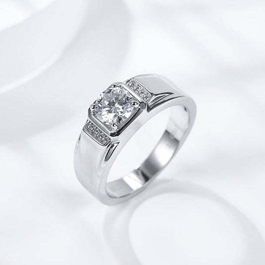 1CT Moissanite Round Cut Engagement Ring For Men in Sterling Silver Shineofidamond