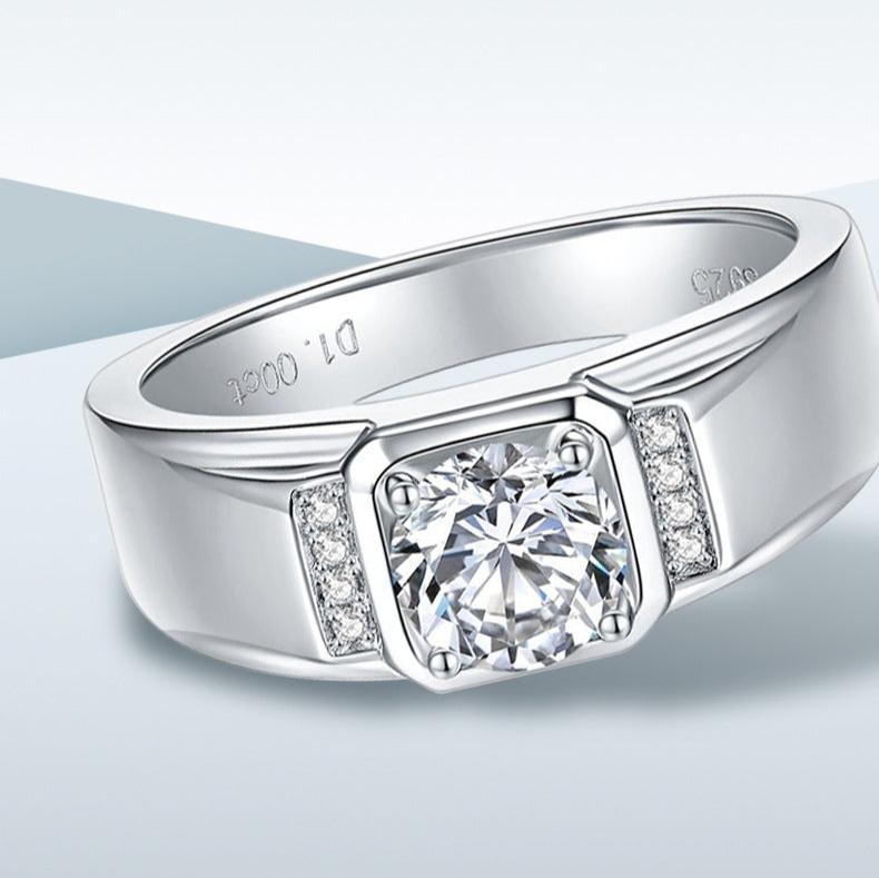 1CT Moissanite Round Cut Engagement Ring For Men in Sterling Silver Shineofidamond